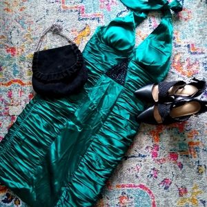 ADRIANNA PAPELL emerald satin cocktail dress
